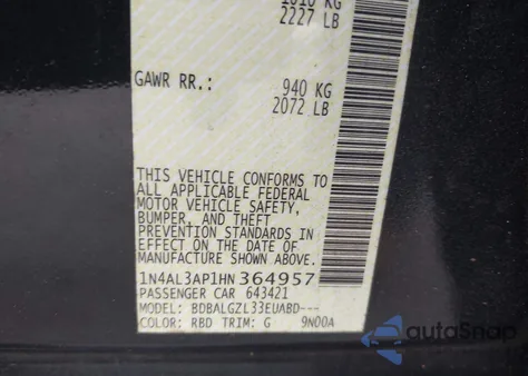 2017 Nissan Altima 2.5 S from USA, damaged, VIN 1N4AL3AP1HN364957